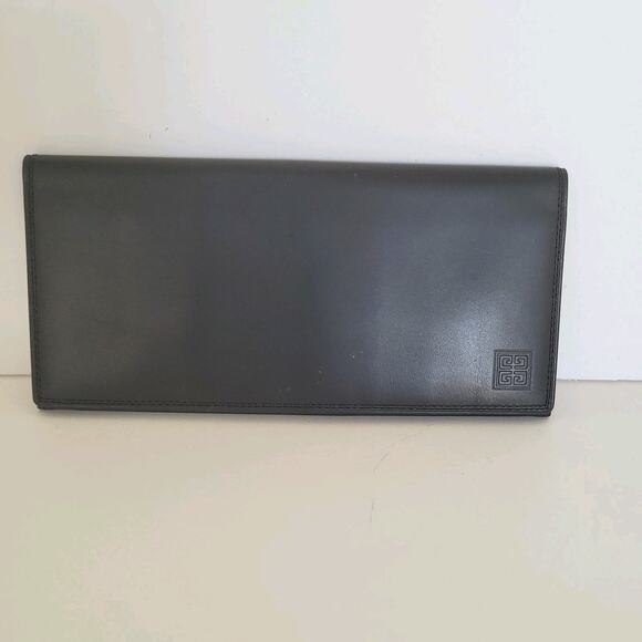 Givenchy Vintage Bifold Leather Large Wallet Black Logo Unisex Long Slim Classic - Picture 1 of 11